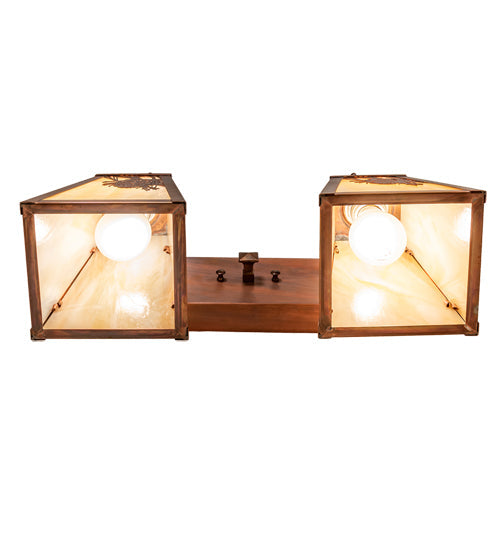 Meyda Lighting Winter Pine 17" 2-Light Vintage Copper Vanity Light With Beige Iridescent Shade Glass
