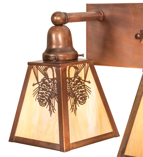 Meyda Lighting Winter Pine 17" 2-Light Vintage Copper Vanity Light With Beige Iridescent Shade Glass