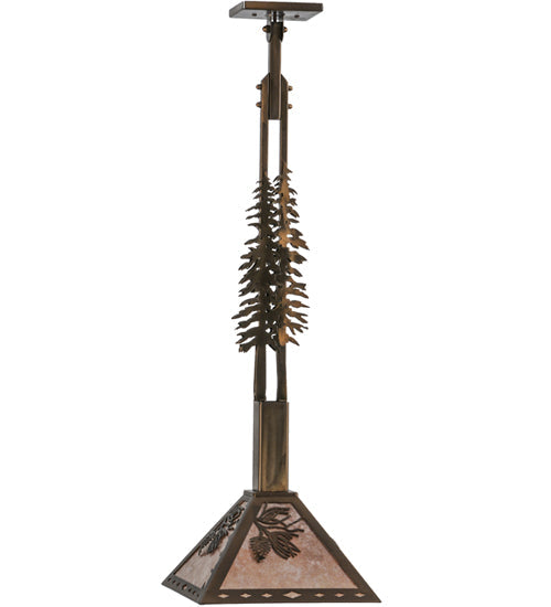 Meyda Lighting Winter Pine 17" Antique Copper Tall Pines Pendant Light With Silver Mica Shade Glass