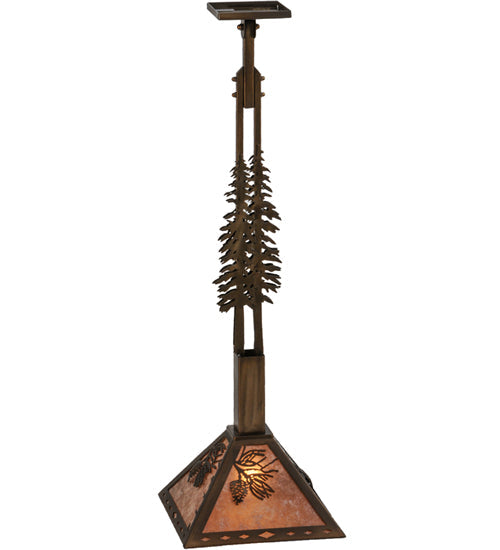 Meyda Lighting Winter Pine 17" Antique Copper Tall Pines Pendant Light With Silver Mica Shade Glass