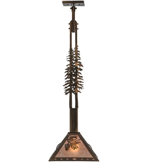 Meyda Lighting Winter Pine 17" Antique Copper Tall Pines Pendant Light With Silver Mica Shade Glass
