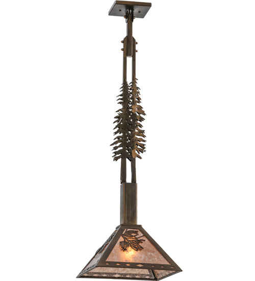 Meyda Lighting Winter Pine 17" Antique Copper Tall Pines Pendant Light With Silver Mica Shade Glass