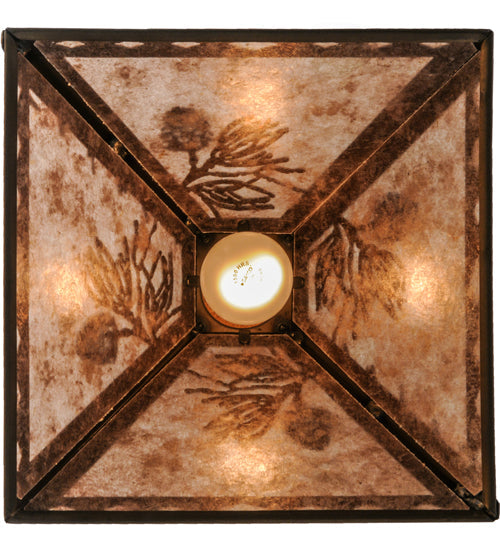 Meyda Lighting Winter Pine 17" Antique Copper Tall Pines Pendant Light With Silver Mica Shade Glass