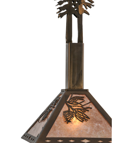 Meyda Lighting Winter Pine 17" Antique Copper Tall Pines Pendant Light With Silver Mica Shade Glass