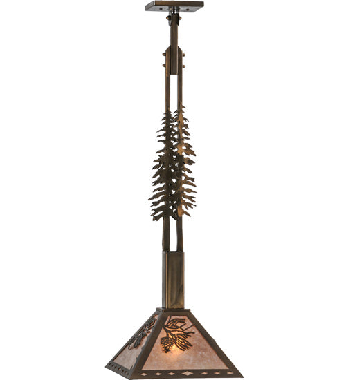 Meyda Lighting Winter Pine 17" Antique Copper Tall Pines Pendant Light With Silver Mica Shade Glass