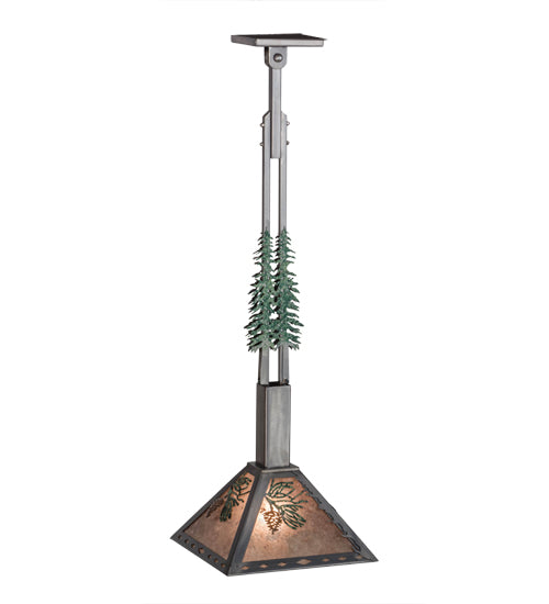 Meyda Lighting Winter Pine 17" Industrial Steel & Rust Tall Pines Pendant Light With Silver Mica Shade Glass