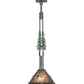 Meyda Lighting Winter Pine 17" Industrial Steel & Rust Tall Pines Pendant Light With Silver Mica Shade Glass