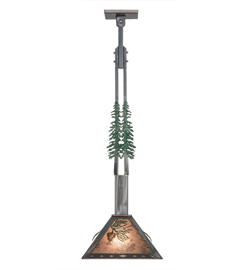 Meyda Lighting Winter Pine 17" Industrial Steel & Rust Tall Pines Pendant Light With Silver Mica Shade Glass