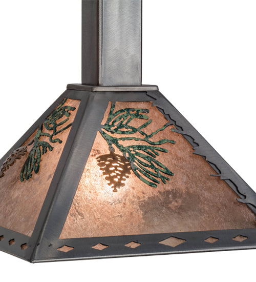Meyda Lighting Winter Pine 17" Industrial Steel & Rust Tall Pines Pendant Light With Silver Mica Shade Glass