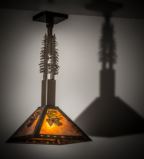 Meyda Lighting Winter Pine 17" Oil Rubbed Bronze Pendant Light With Amber Mica Shade Glass