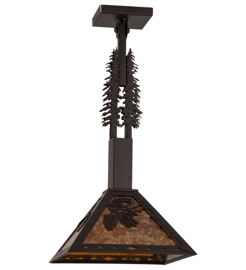 Meyda Lighting Winter Pine 17" Oil Rubbed Bronze Pendant Light With Amber Mica Shade Glass