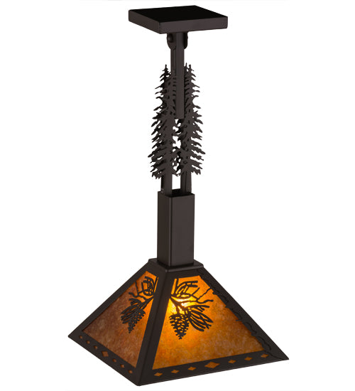 Meyda Lighting Winter Pine 17" Oil Rubbed Bronze Pendant Light With Amber Mica Shade Glass