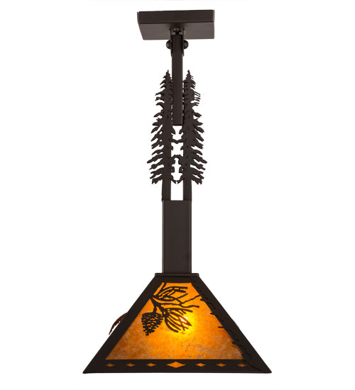 Meyda Lighting Winter Pine 17" Oil Rubbed Bronze Pendant Light With Amber Mica Shade Glass