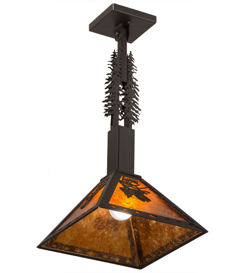 Meyda Lighting Winter Pine 17" Oil Rubbed Bronze Pendant Light With Amber Mica Shade Glass
