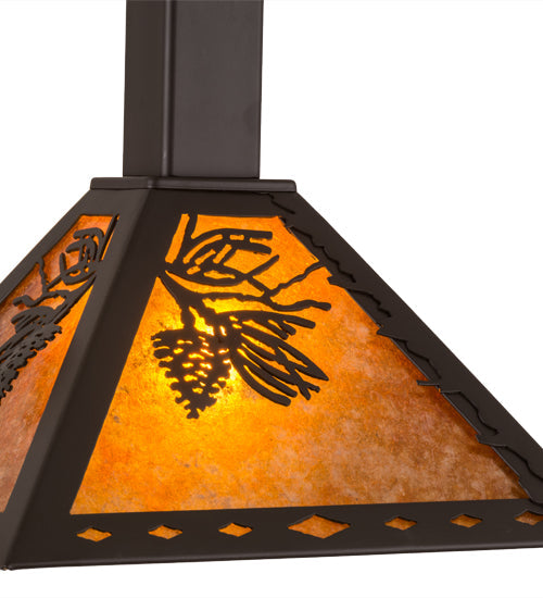 Meyda Lighting Winter Pine 17" Oil Rubbed Bronze Pendant Light With Amber Mica Shade Glass