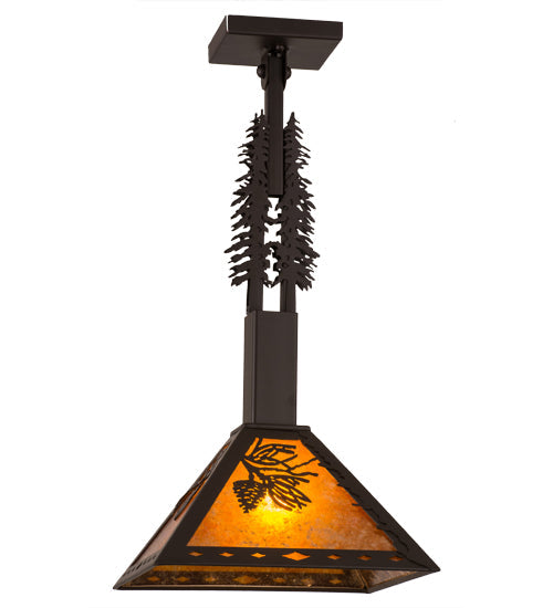 Meyda Lighting Winter Pine 17" Oil Rubbed Bronze Pendant Light With Amber Mica Shade Glass