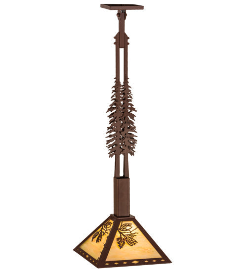 Meyda Lighting Winter Pine 17" Rust Tall Pines Pendant Light With Beige Iridescent Shade Glass
