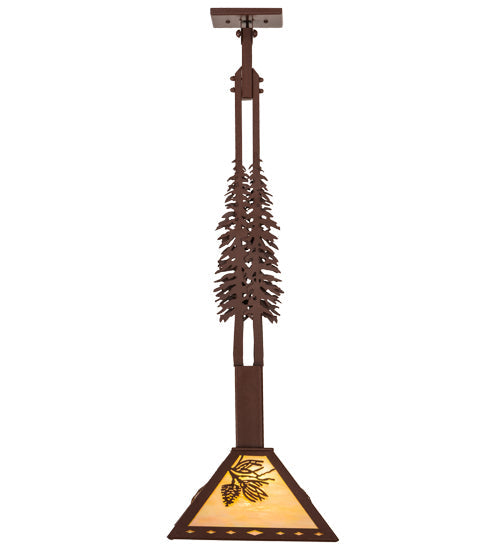 Meyda Lighting Winter Pine 17" Rust Tall Pines Pendant Light With Beige Iridescent Shade Glass