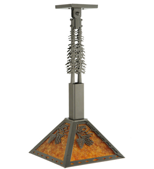 Meyda Lighting Winter Pine 17"W x 26"H Timeless Bronze Tall Pines Pendant Light With Amber Mica Shade Glass