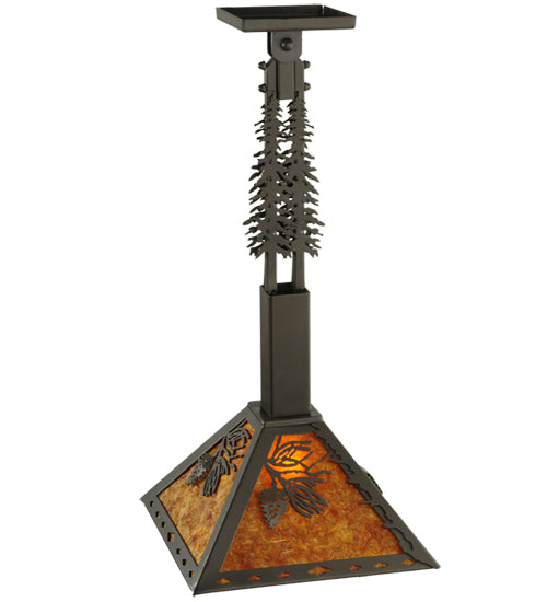 Meyda Lighting Winter Pine 17"W x 26"H Timeless Bronze Tall Pines Pendant Light With Amber Mica Shade Glass