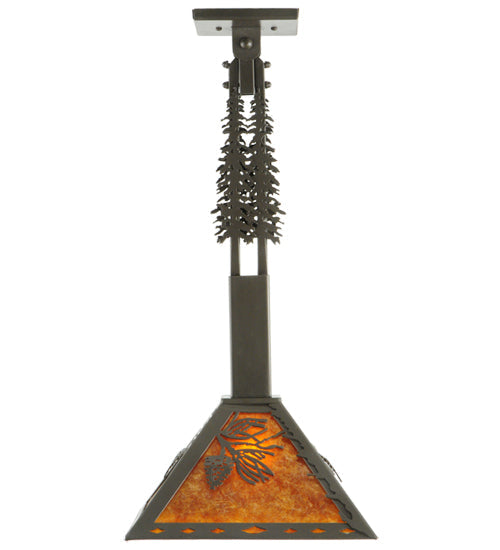 Meyda Lighting Winter Pine 17"W x 26"H Timeless Bronze Tall Pines Pendant Light With Amber Mica Shade Glass