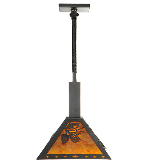 Meyda Lighting Winter Pine 17"W x 26"H Timeless Bronze Tall Pines Pendant Light With Amber Mica Shade Glass