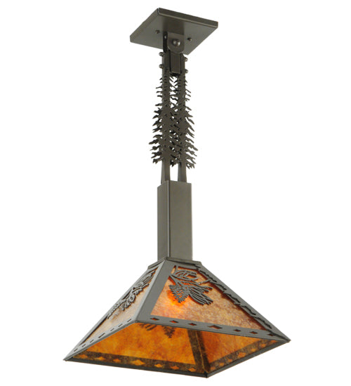 Meyda Lighting Winter Pine 17"W x 26"H Timeless Bronze Tall Pines Pendant Light With Amber Mica Shade Glass