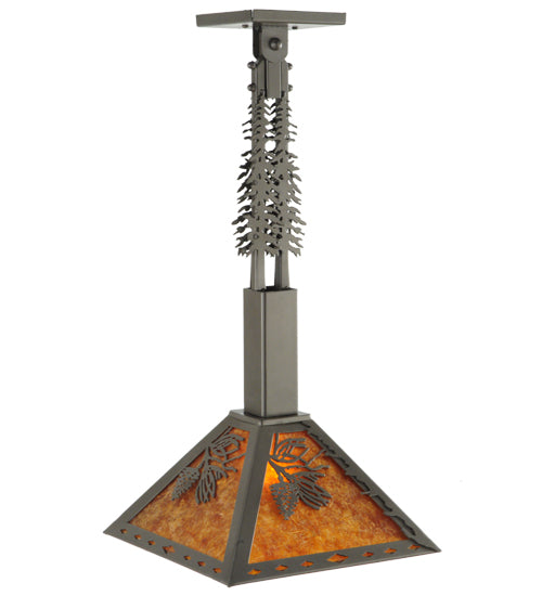 Meyda Lighting Winter Pine 17"W x 26"H Timeless Bronze Tall Pines Pendant Light With Amber Mica Shade Glass