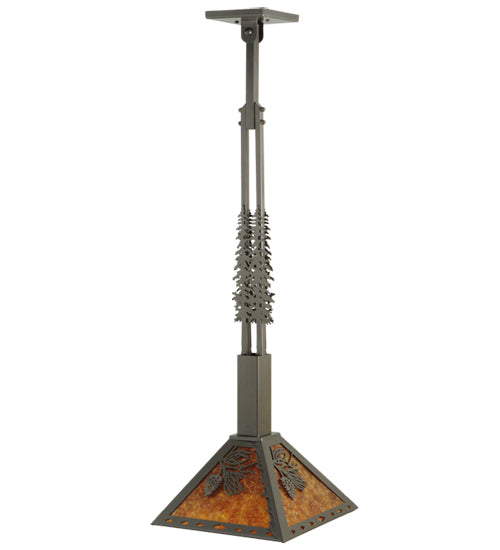 Meyda Lighting Winter Pine 17"W x 39"H Timeless Bronze Tall Pines Pendant Light With Amber Mica Shade Glass