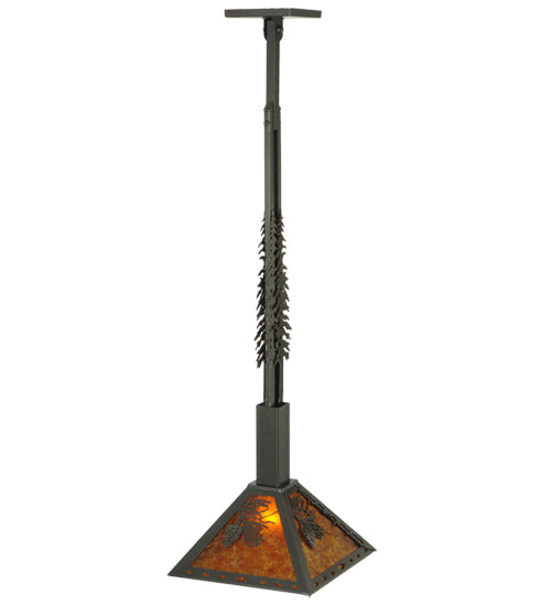 Meyda Lighting Winter Pine 17"W x 39"H Timeless Bronze Tall Pines Pendant Light With Amber Mica Shade Glass