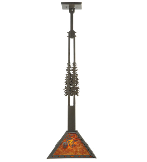 Meyda Lighting Winter Pine 17"W x 39"H Timeless Bronze Tall Pines Pendant Light With Amber Mica Shade Glass