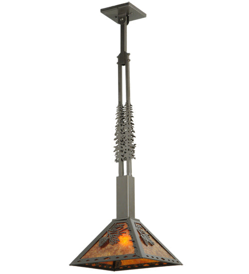 Meyda Lighting Winter Pine 17"W x 39"H Timeless Bronze Tall Pines Pendant Light With Amber Mica Shade Glass