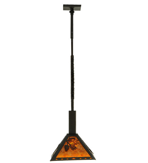 Meyda Lighting Winter Pine 17"W x 39"H Timeless Bronze Tall Pines Pendant Light With Amber Mica Shade Glass