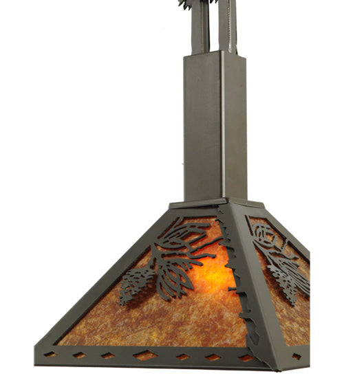Meyda Lighting Winter Pine 17"W x 39"H Timeless Bronze Tall Pines Pendant Light With Amber Mica Shade Glass