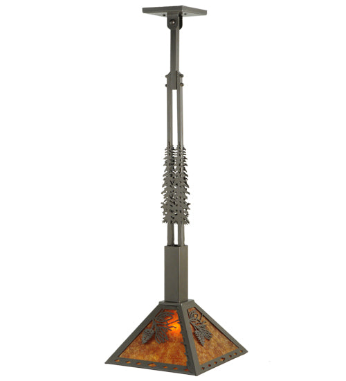 Meyda Lighting Winter Pine 17"W x 39"H Timeless Bronze Tall Pines Pendant Light With Amber Mica Shade Glass