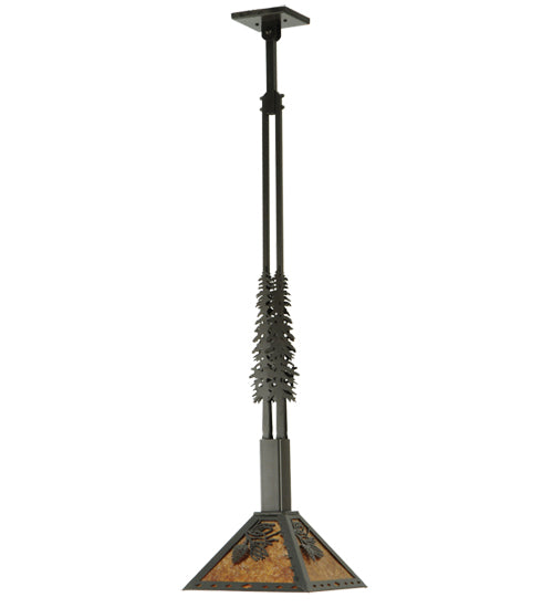 Meyda Lighting Winter Pine 17"W x 49"H Timeless Bronze Tall Pines Pendant Light With Amber Mica Shade Glass