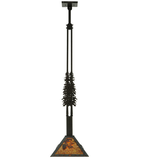 Meyda Lighting Winter Pine 17"W x 49"H Timeless Bronze Tall Pines Pendant Light With Amber Mica Shade Glass