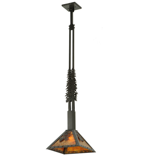 Meyda Lighting Winter Pine 17"W x 49"H Timeless Bronze Tall Pines Pendant Light With Amber Mica Shade Glass