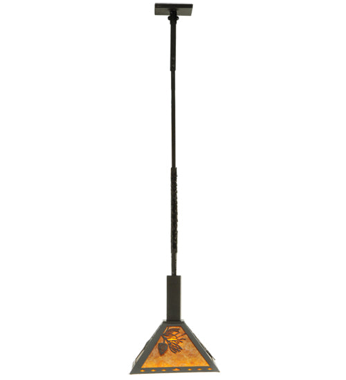 Meyda Lighting Winter Pine 17"W x 49"H Timeless Bronze Tall Pines Pendant Light With Amber Mica Shade Glass