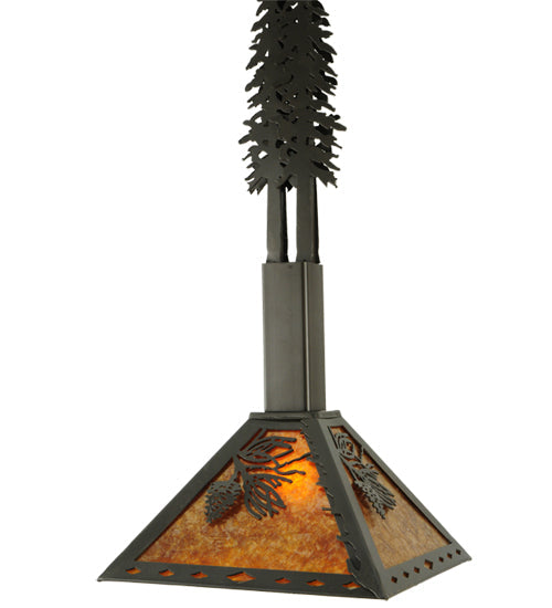 Meyda Lighting Winter Pine 17"W x 49"H Timeless Bronze Tall Pines Pendant Light With Amber Mica Shade Glass