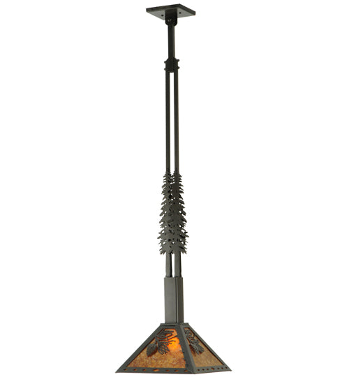 Meyda Lighting Winter Pine 17"W x 49"H Timeless Bronze Tall Pines Pendant Light With Amber Mica Shade Glass