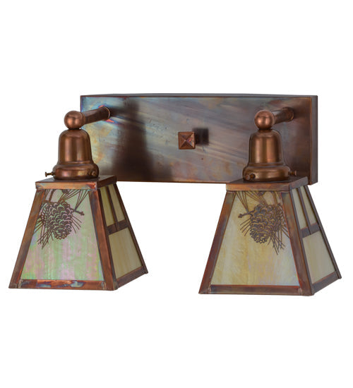 Meyda Lighting Winter Pine 18" 2-Light Vintage Copper Vanity Light With Beige Iridescent Shade Glass