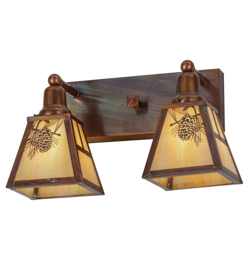 Meyda Lighting Winter Pine 18" 2-Light Vintage Copper Vanity Light With Beige Iridescent Shade Glass