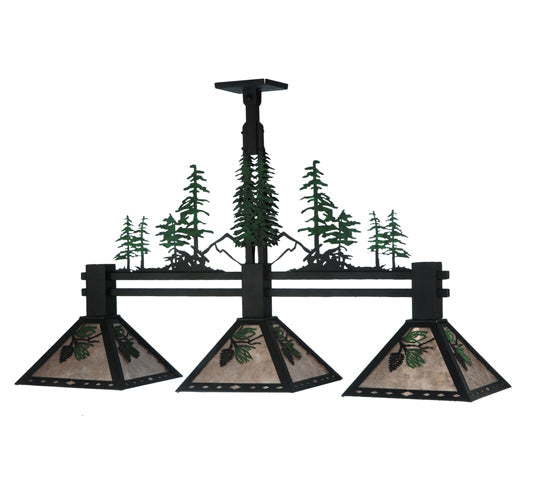 Meyda Lighting Winter Pine 18" 3-Light Textured Black Island Pendant Light With Silver Mica Shade Glass