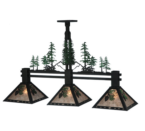 Meyda Lighting Winter Pine 18" 3-Light Textured Black Island Pendant Light With Silver Mica Shade Glass