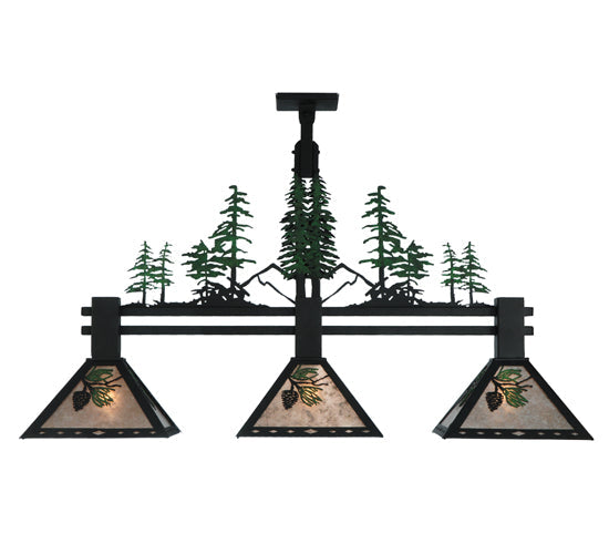 Meyda Lighting Winter Pine 18" 3-Light Textured Black Island Pendant Light With Silver Mica Shade Glass