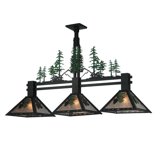 Meyda Lighting Winter Pine 18" 3-Light Textured Black Island Pendant Light With Silver Mica Shade Glass