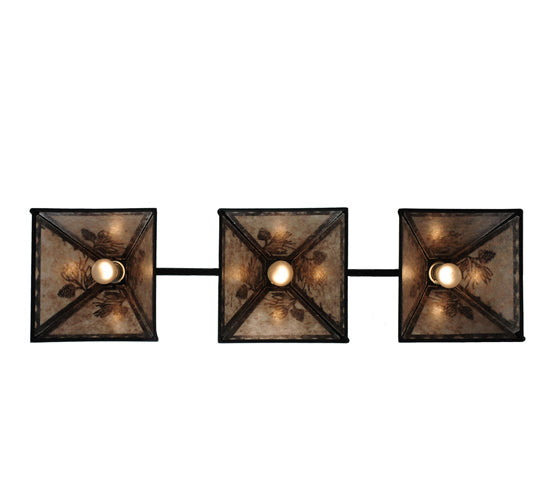 Meyda Lighting Winter Pine 18" 3-Light Textured Black Island Pendant Light With Silver Mica Shade Glass