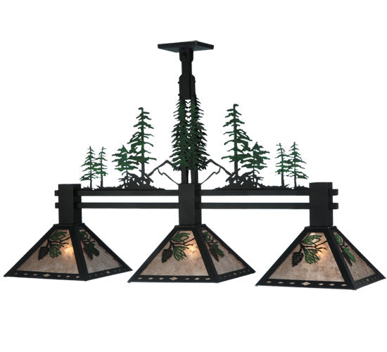 Meyda Lighting Winter Pine 18" 3-Light Textured Black Island Pendant Light With Silver Mica Shade Glass