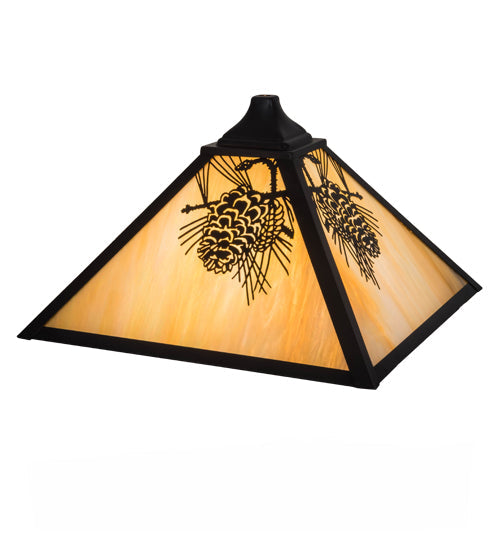 Meyda Lighting Winter Pine 19" Craftsman Brown Frame With Beige Iridescent Shade Glass